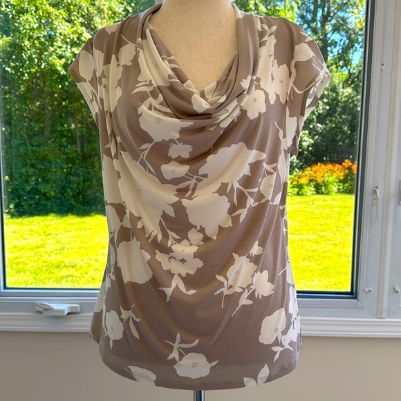 ADRIENBE VITTADINI COWEL NECK TOP in beige and cream. Size L - Picture 2 of 6